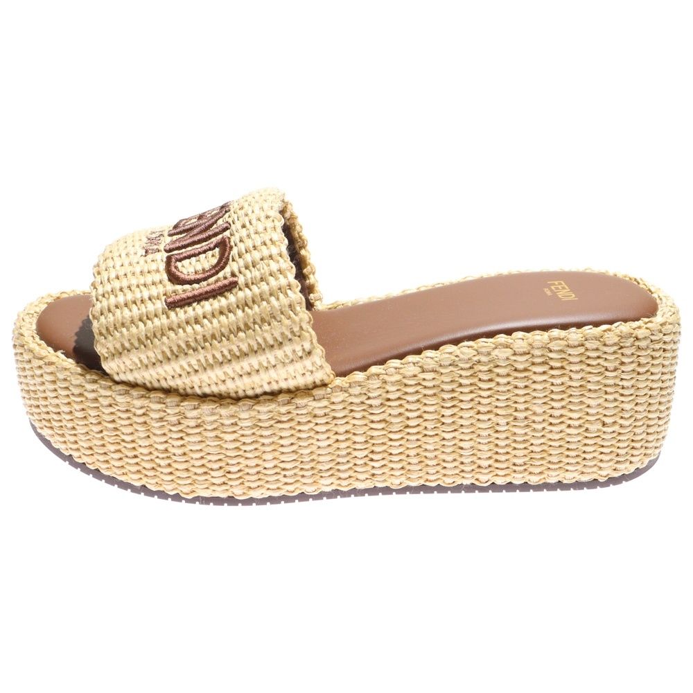 FENDI (フェンディ) サンシャインファブリック ロゴ刺繍 厚底スライド