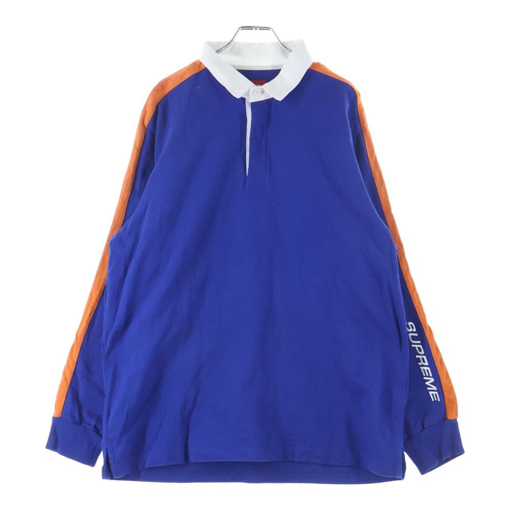 SUPREME シュプリーム 18AW Reflective Sleeve Stripe Rugby リフレクティブ ストライプ ロゴ刺繍 ラグビー 長袖 ポロシャツ ブルー