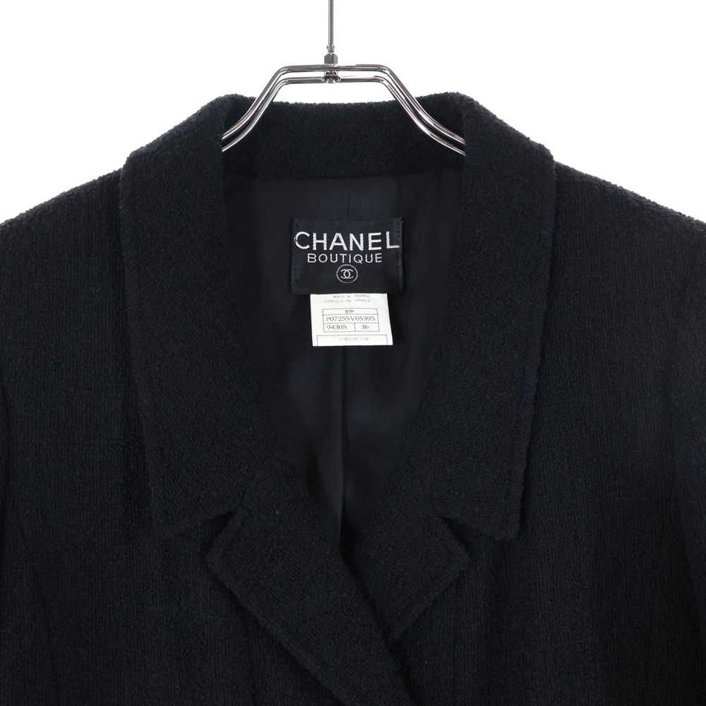 シャネルブラック ダブルブレスト ジャケット CHANEL (シャネル) 97P スプリングコレクション ロゴ シェルボタン