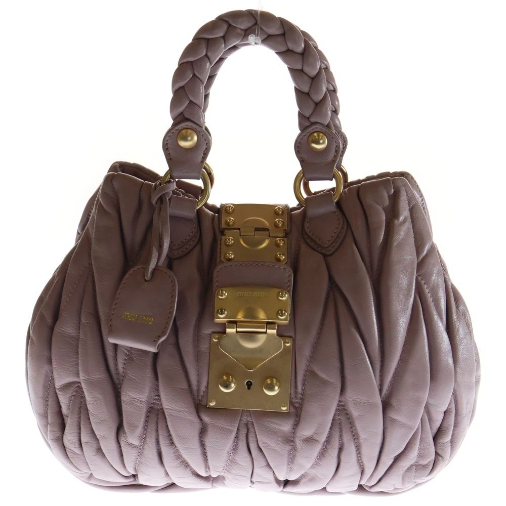 miumiu ミュウミュウ マテラッセ 2 WAYハンドバッグ ミニトートバッグ ライトパープル レザー ゴールド金具