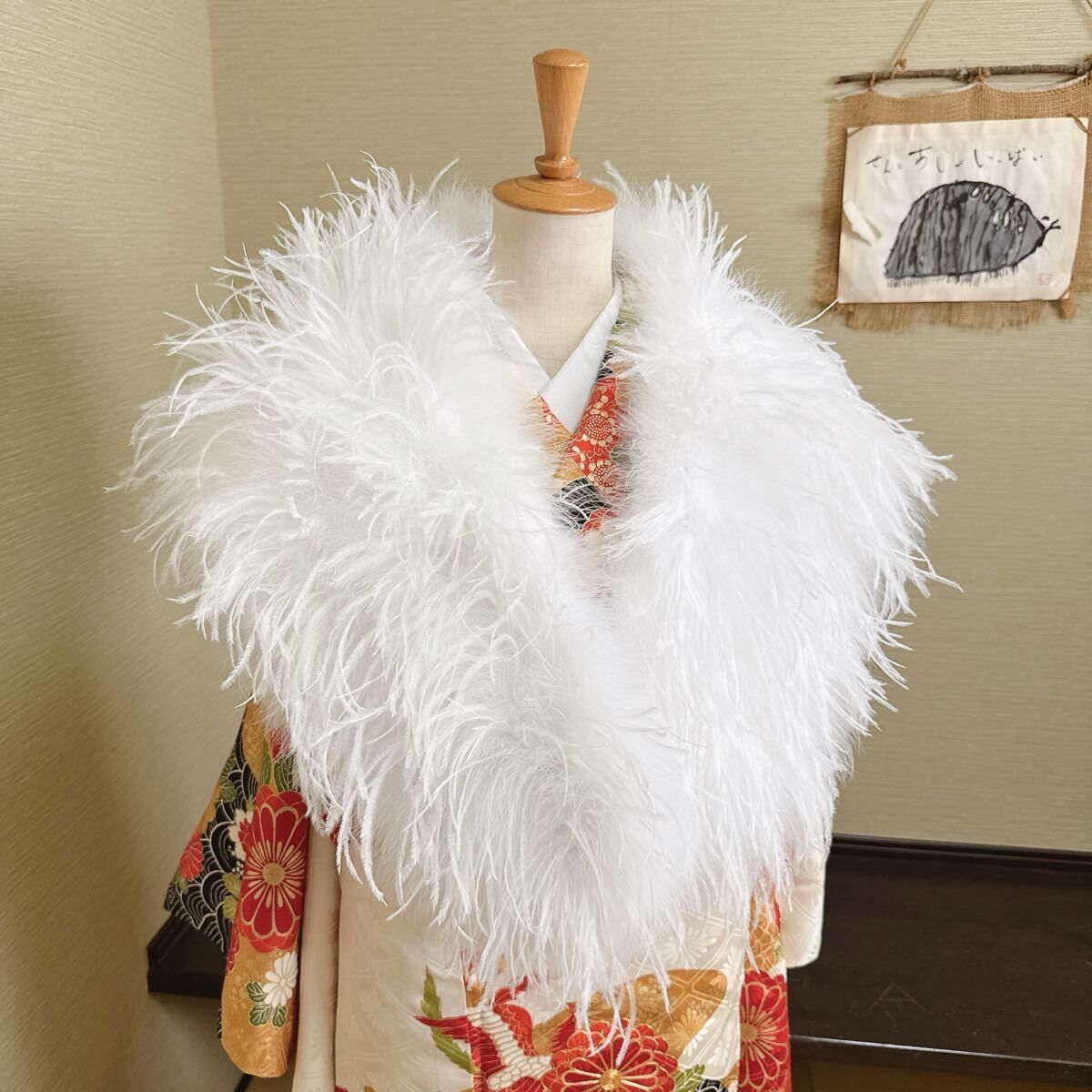 き787】白 フェザーショール 成人式 振袖用 和装小物 ショール