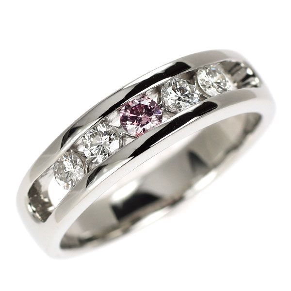 pt900／0.124ct/取巻き0.16ct天然ピンクダイヤモンドリング 希少 Pt900 天然ピンク/カラーレス ダイヤモンド リング 0.120ct FIPP