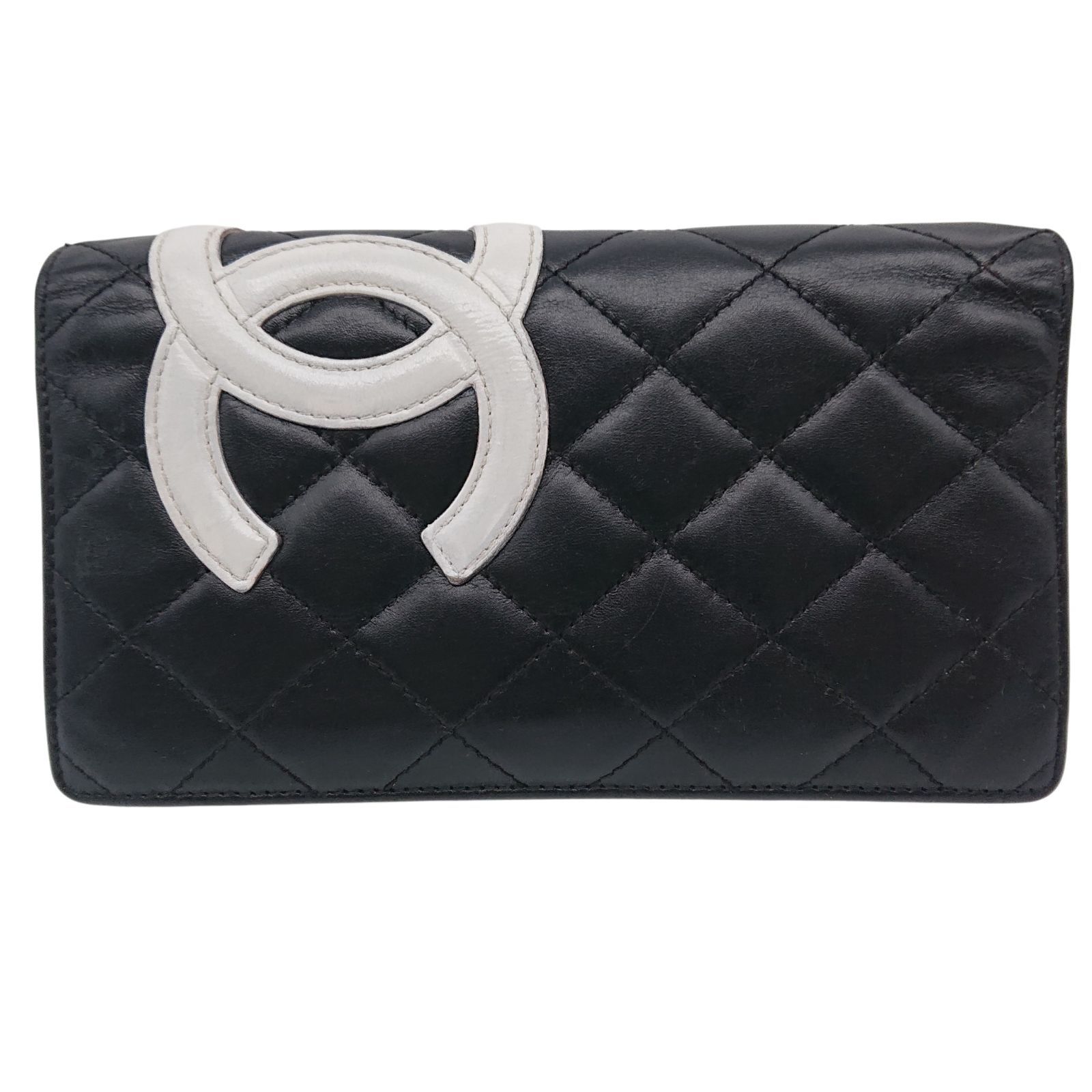 美品】CHANEL カンボンライン ココマーク 長財布 ブラック／ホワイト