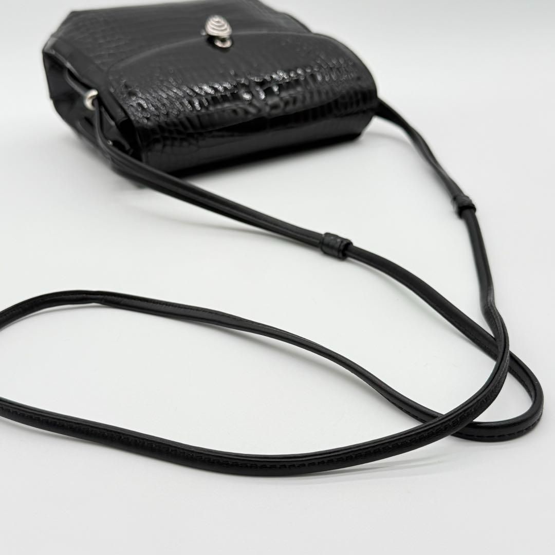 JRA・極美品】貴彦 CROCODILE フラップ ショルダーバッグ 黒色 【公式 