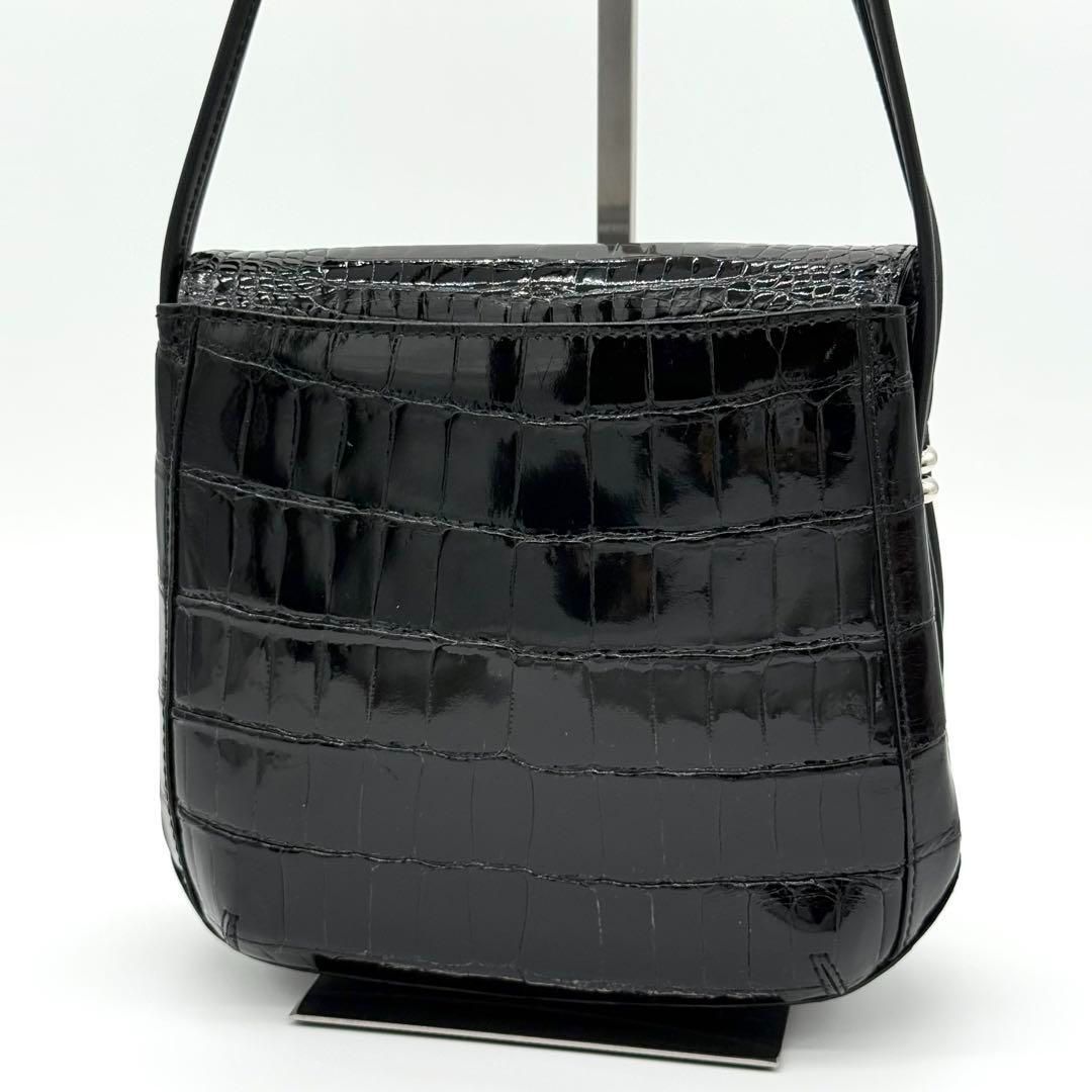 JRA・極美品】貴彦 CROCODILE フラップ ショルダーバッグ 黒色 【公式 