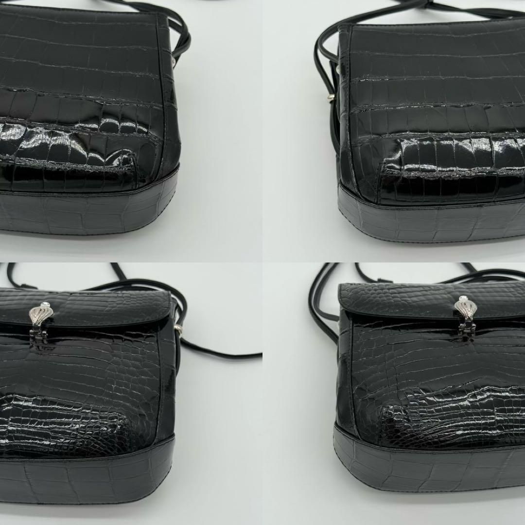 JRA・極美品】貴彦 CROCODILE フラップ ショルダーバッグ 黒色 【公式 