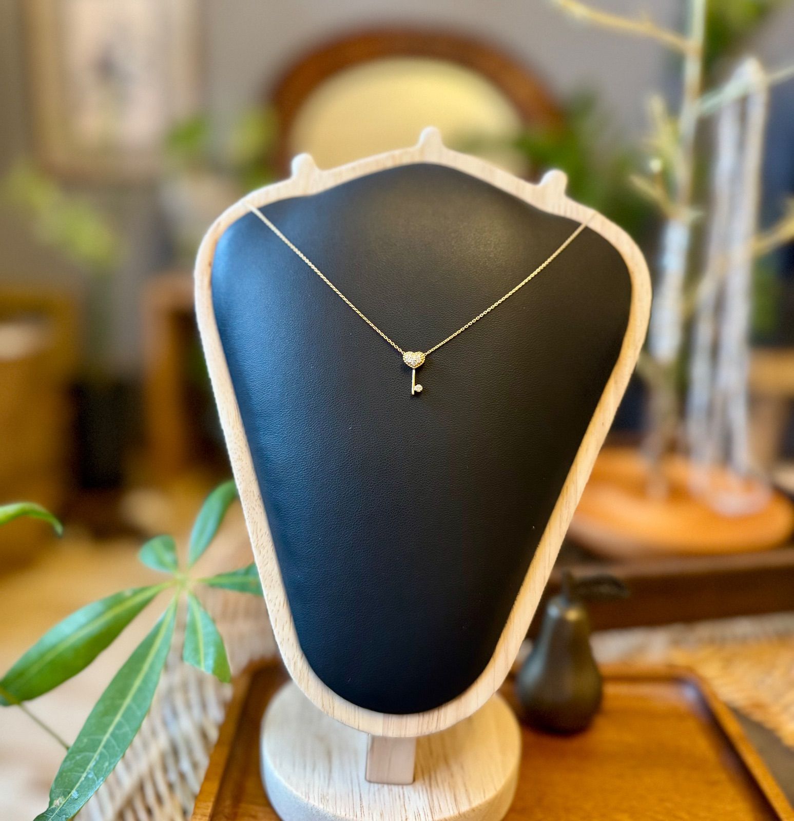 ポンテヴェキオ◇K18YG*ハートダイヤモンドネックレス*鍵モチーフ