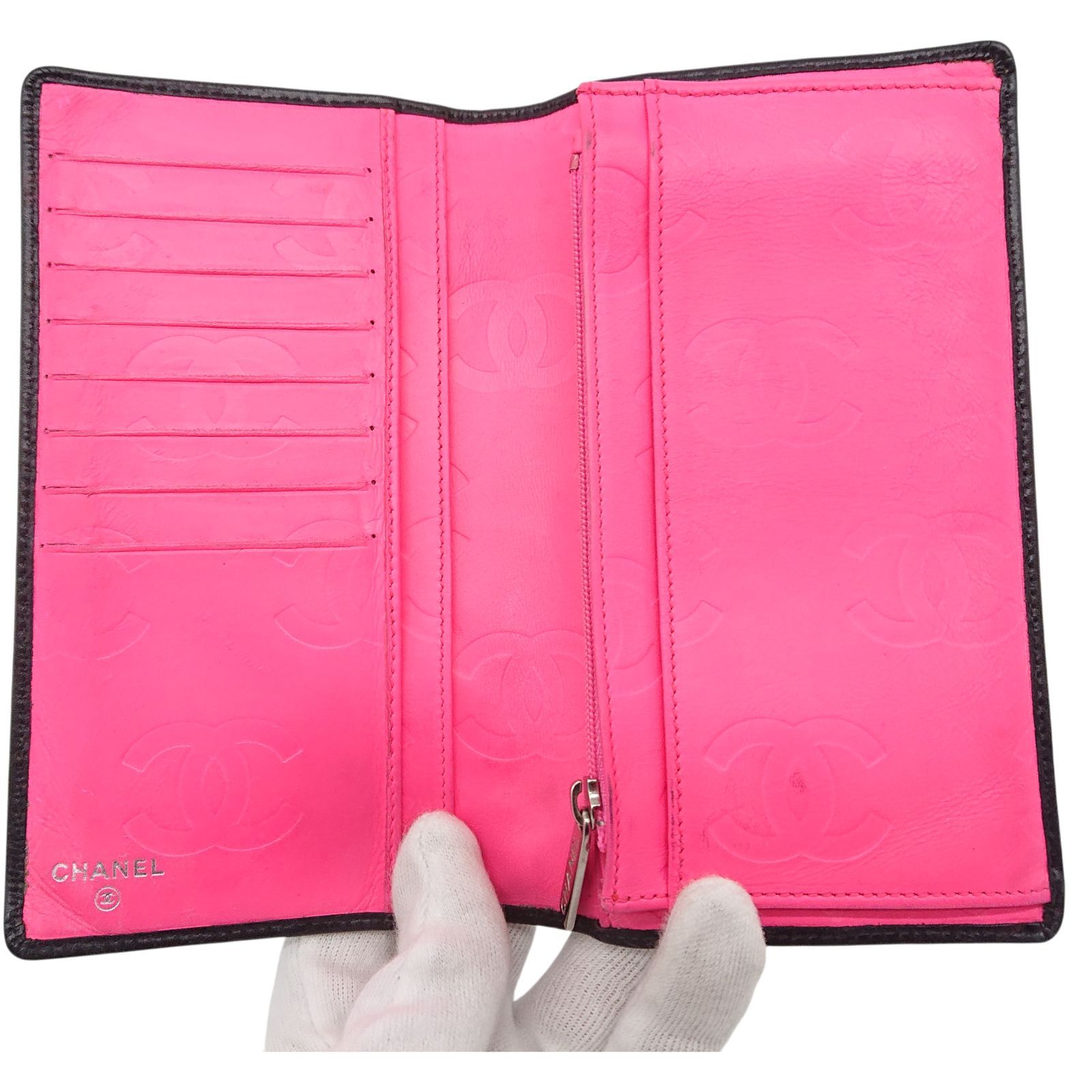 美品】CHANEL カンボンライン ココマーク 長財布 ブラック／ホワイト