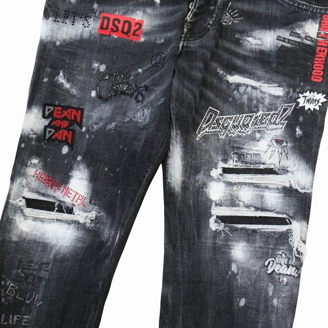 美品 DSQUARED2 2018 ダメージ加工 リペア スキニー デニム 極美品 21AW ディースクエアード DSQUARED2 スケーター ジーンズ