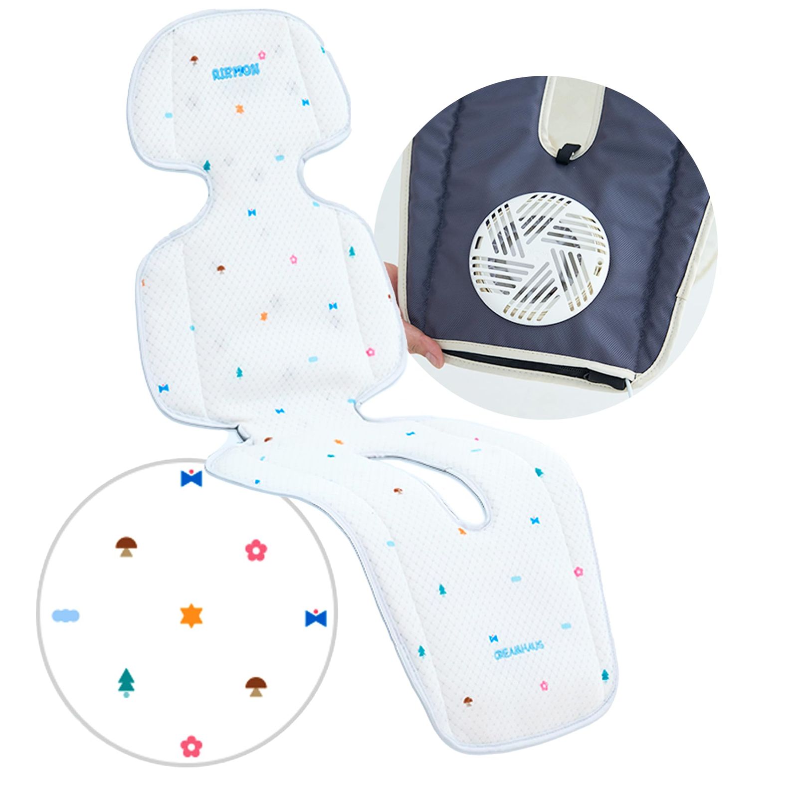 エアモンエアAir クールシートマットエア ベビーカーマット チャイルドマット クール 送風 ネイチャードット ホワイト