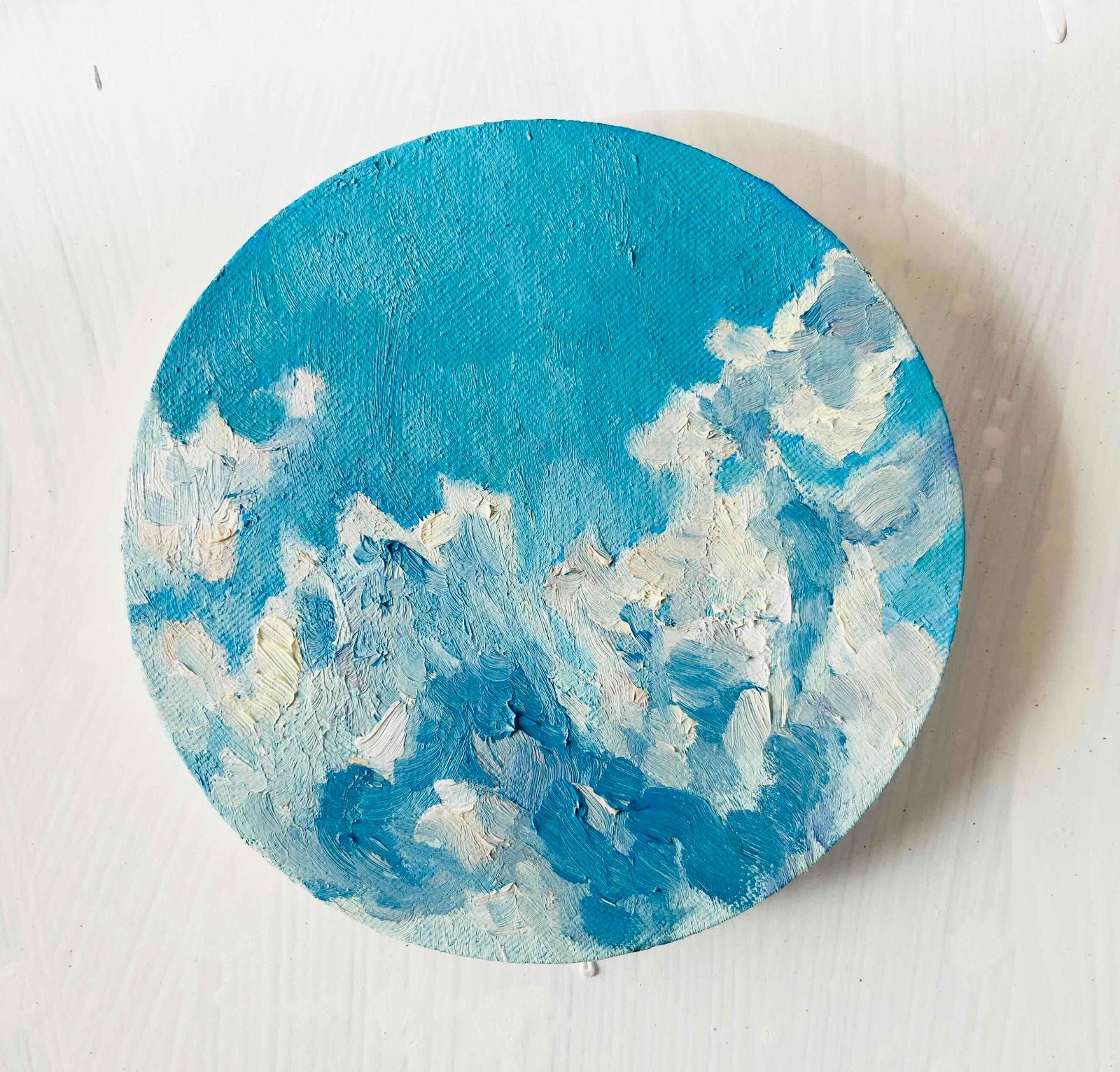 直径15㎝「空 その1」油彩・絵画・原画・丸形・アートパネル - メルカリ