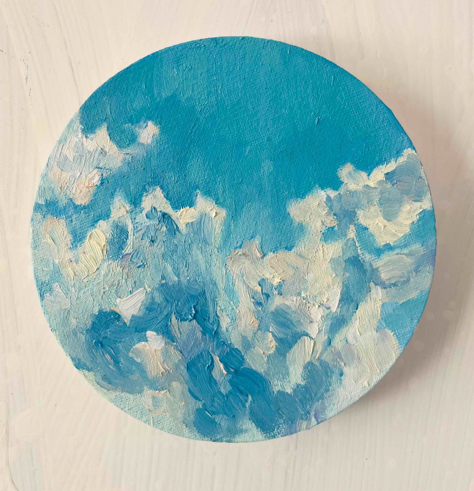 直径15㎝「空 その1」油彩・絵画・原画・丸形・アートパネル - メルカリ