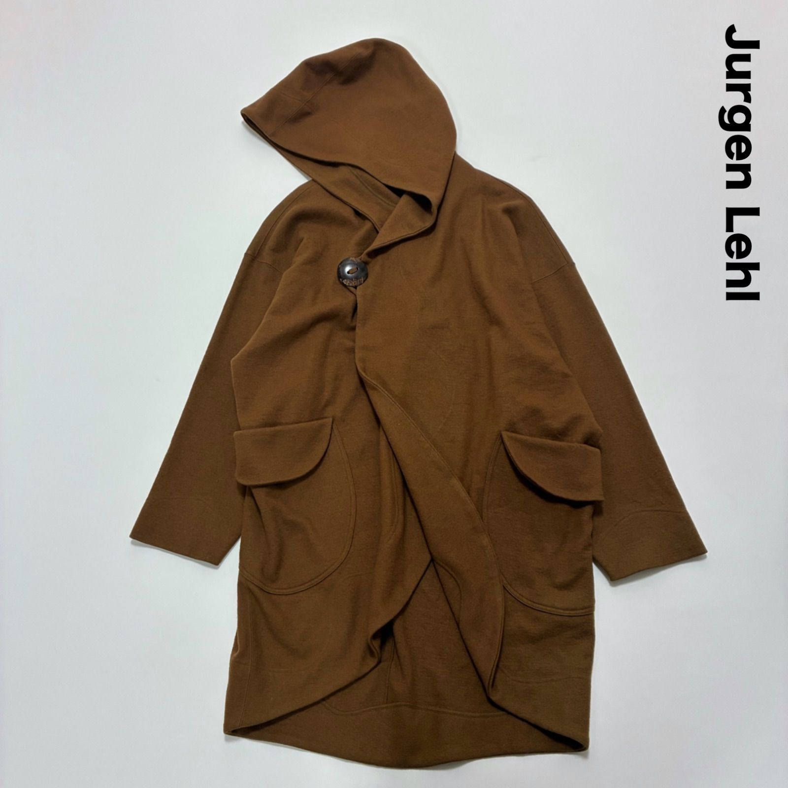 Jurgen Lehl ヨーガンレール☆一つボタン留めフーディコート ブラウン Jurgen Lehl ヨーガンレール☆一つボタン留めフーディコート ブラウン