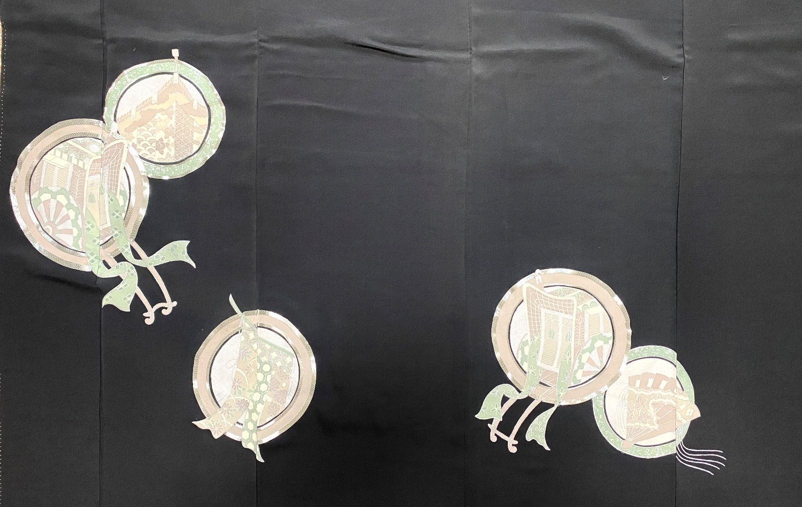 大人 セレブ着物スカートフリーサイズ1点物黒留袖着物リメイクウエストゴムロングスカートフリーサイズ