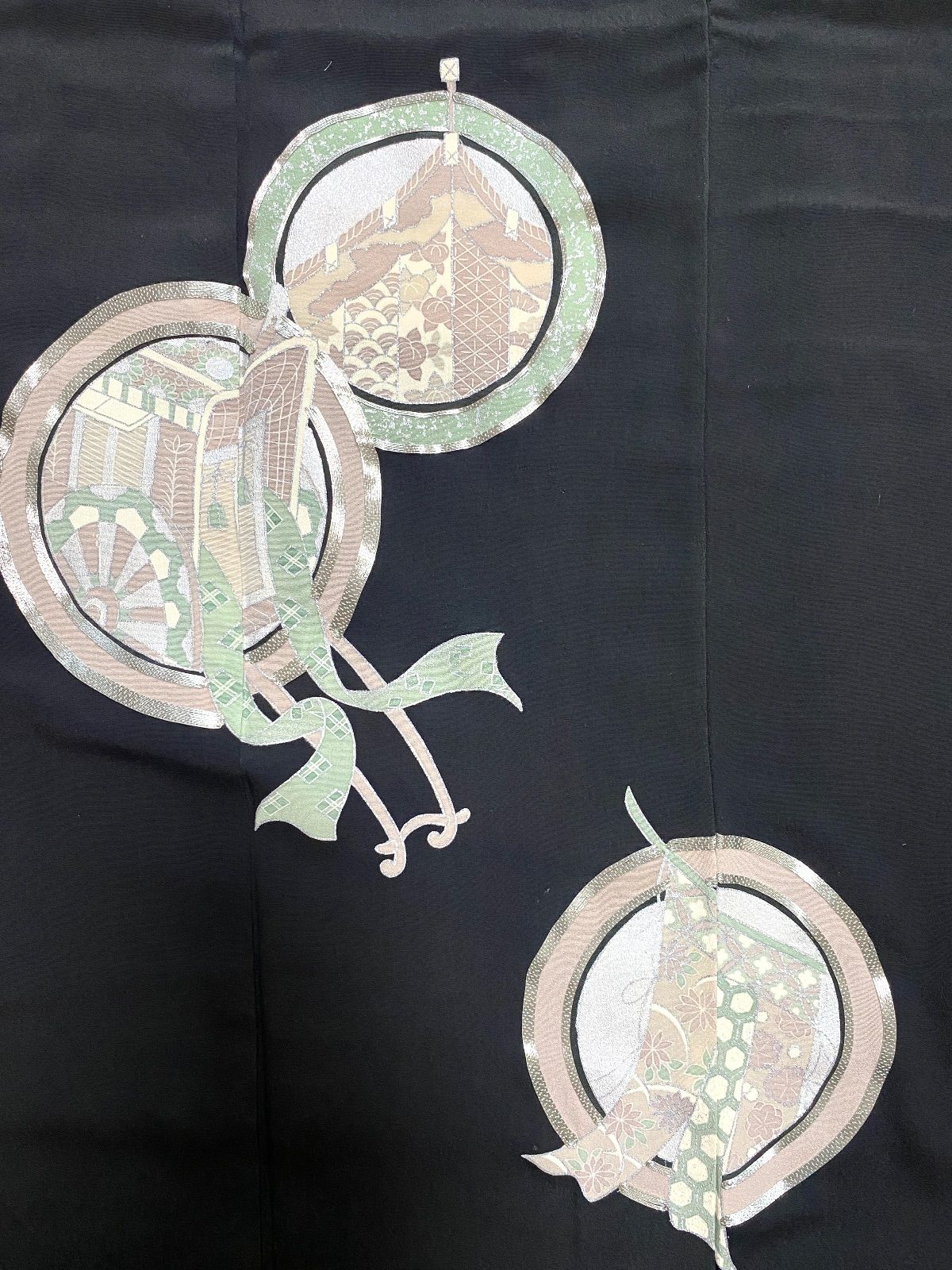 大人 セレブ着物スカートフリーサイズ1点物黒留袖着物リメイクウエストゴムロングスカートフリーサイズ