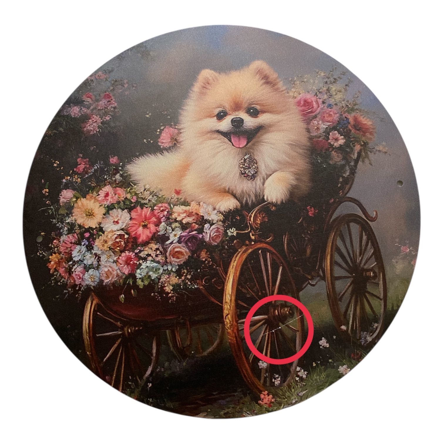 merci】ウェルカムボード ポメラニアン 花車デザイン アルミプレート