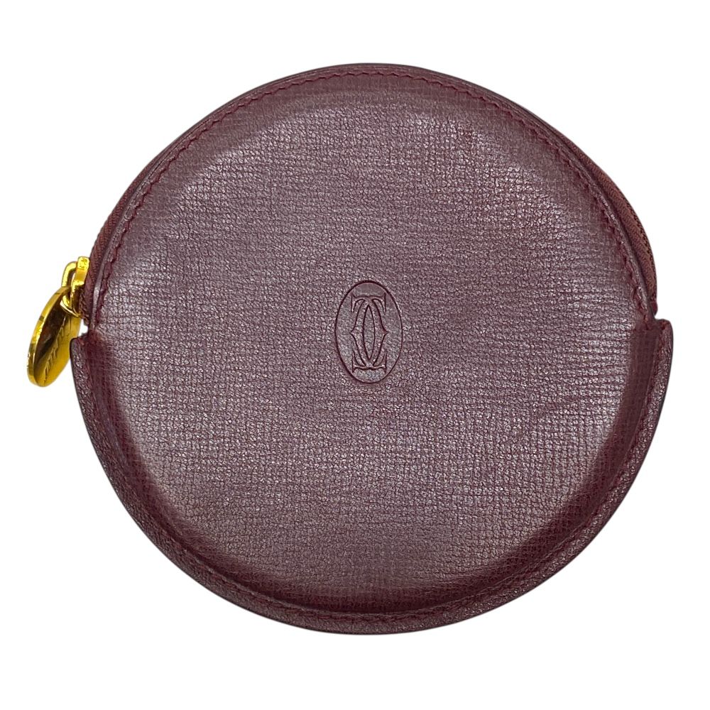 カルティエ マストライン コインケース 小銭入れ コンパクト ミニ財布 サークル 丸形 ロゴ レザー ボルドー Cartier 上質仕立て ミニサイズ 小物用 メンズ レディース ユニセックス 革小物