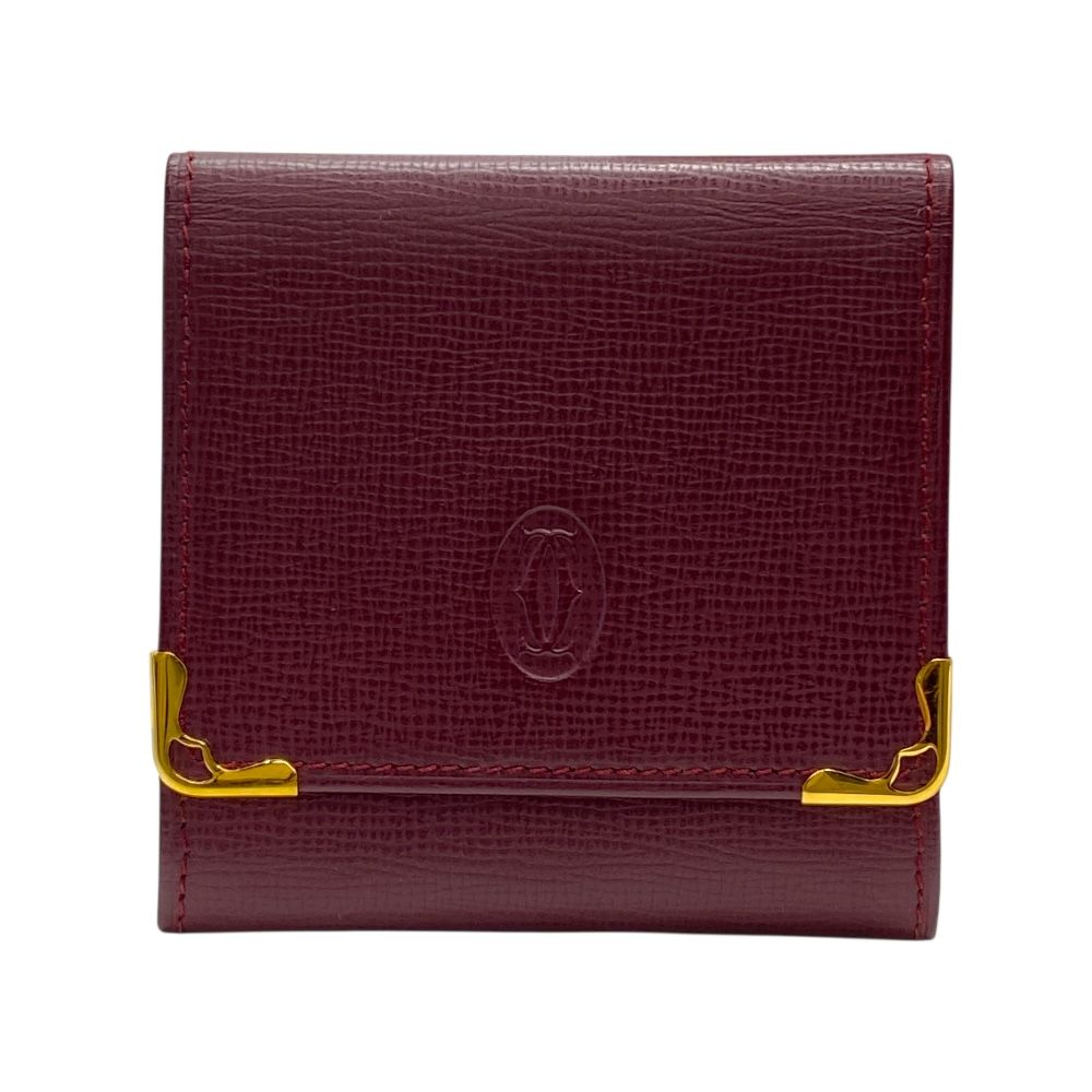 カルティエ マストライン コインケース 小銭入れ コンパクトウォレット スクエア ミニ ロゴ レザー ボルドー Cartier スリム設計 収納性 上質仕立て