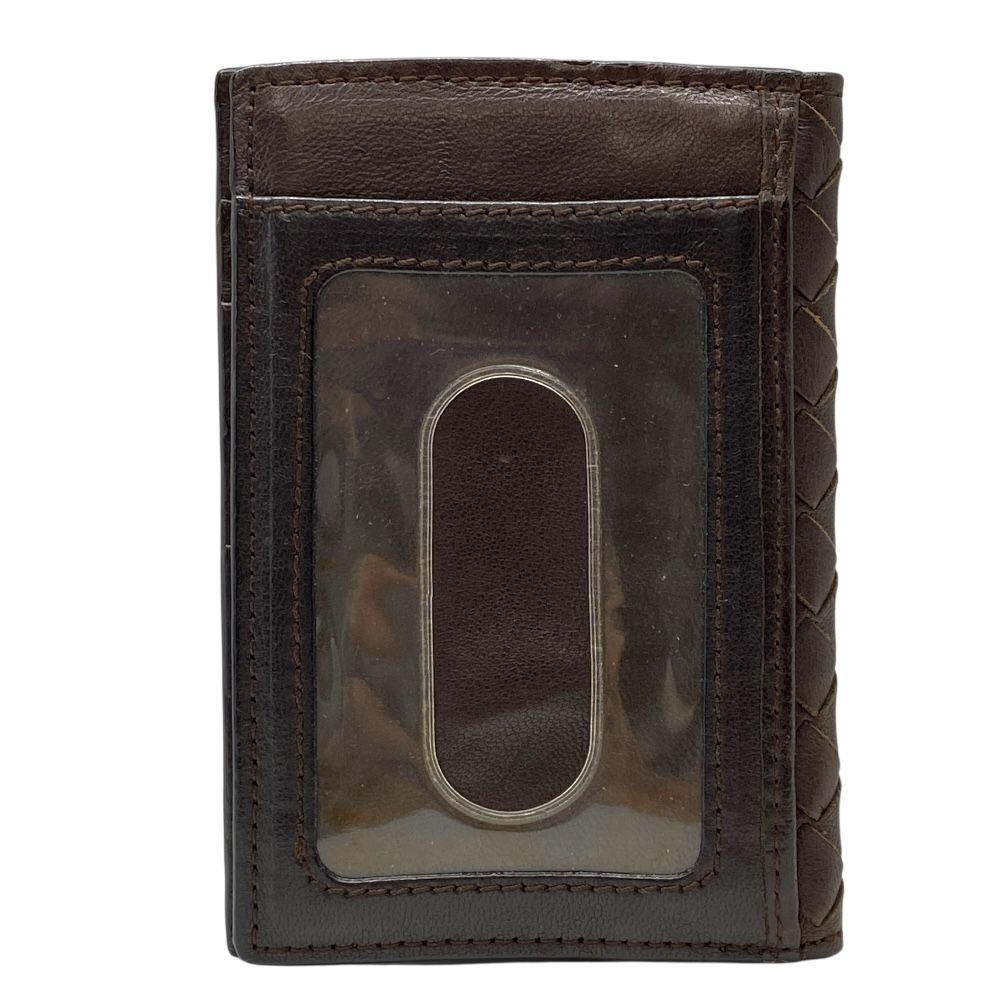 ボッテガヴェネタ イントレチャート カードケース パスケース 名刺入れ 二つ折り コンパクト レザー ブラウン 113998 BOTTEGA VENETA 端正な編み込みで魅せる実用モデル