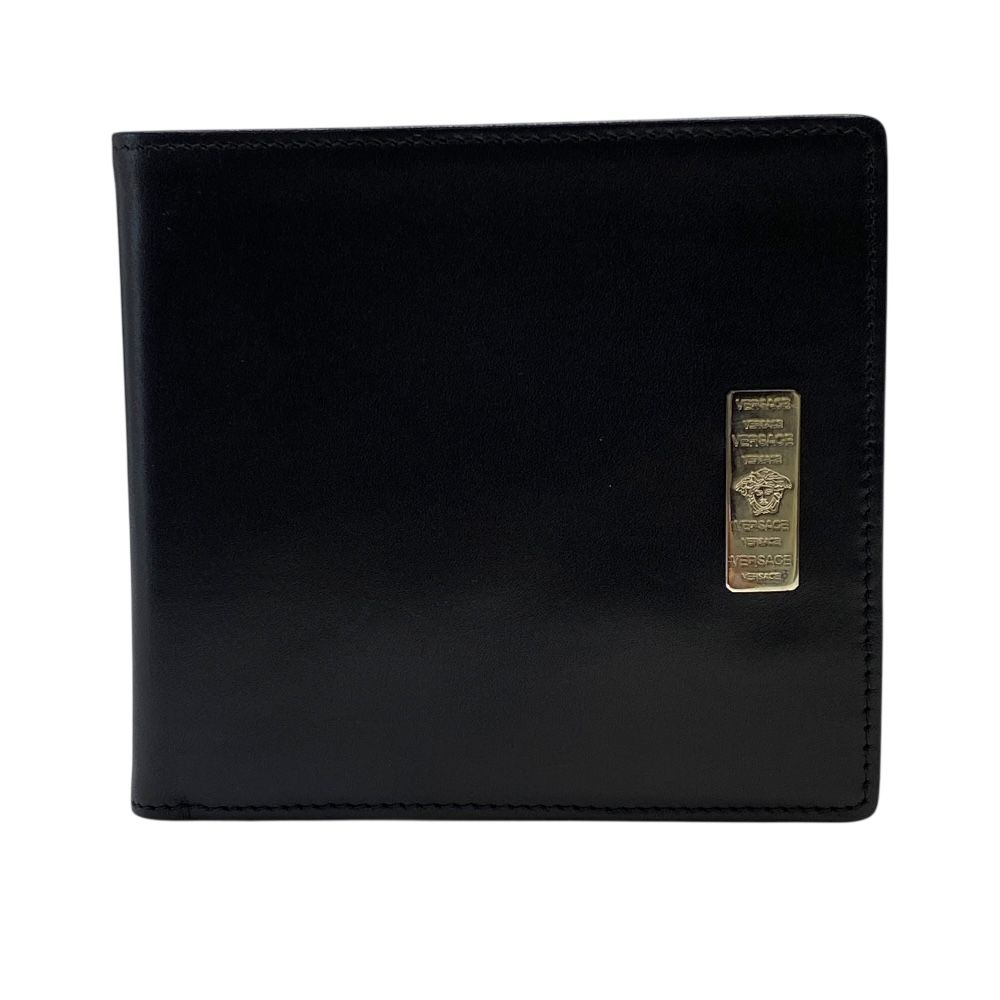 ヴェルサーチ メドゥーサ 二つ折り財布 折財布 札入れ ロゴ レザー ブラック シルバー VERSACE 収納しやすい コンパクト設計 スタイリッシュ