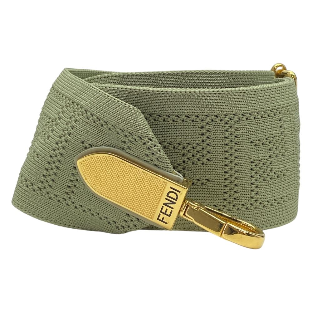 フェンディ ロング ズッカ柄 ストラップユー ショルダーストラップ アクセサリー ファブリック グリーン ゴールド FENDI 付け替え自在 ファッション性