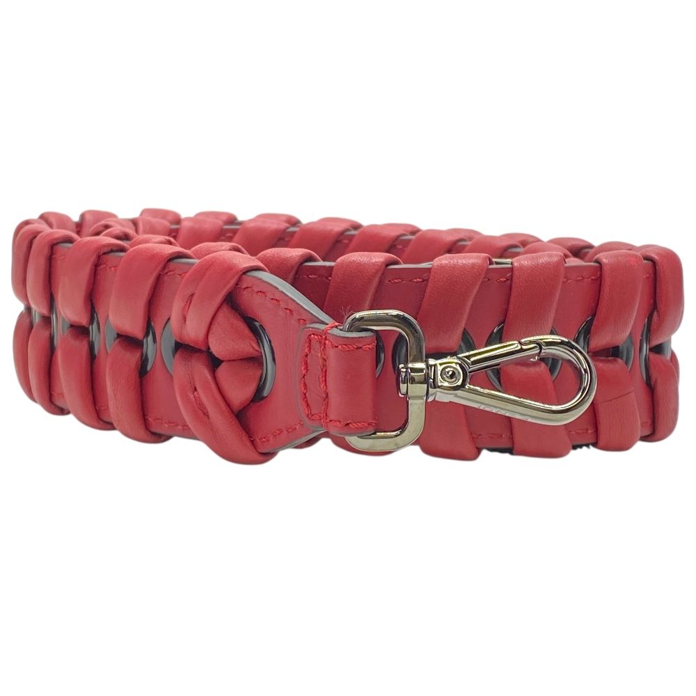 フェンディ ロング ストラップユー ショルダーストラップ 編み込み レザー シルバー レッド FENDI 付け替え用 バッグストラップ おしゃれ 差し色 コーデ自在