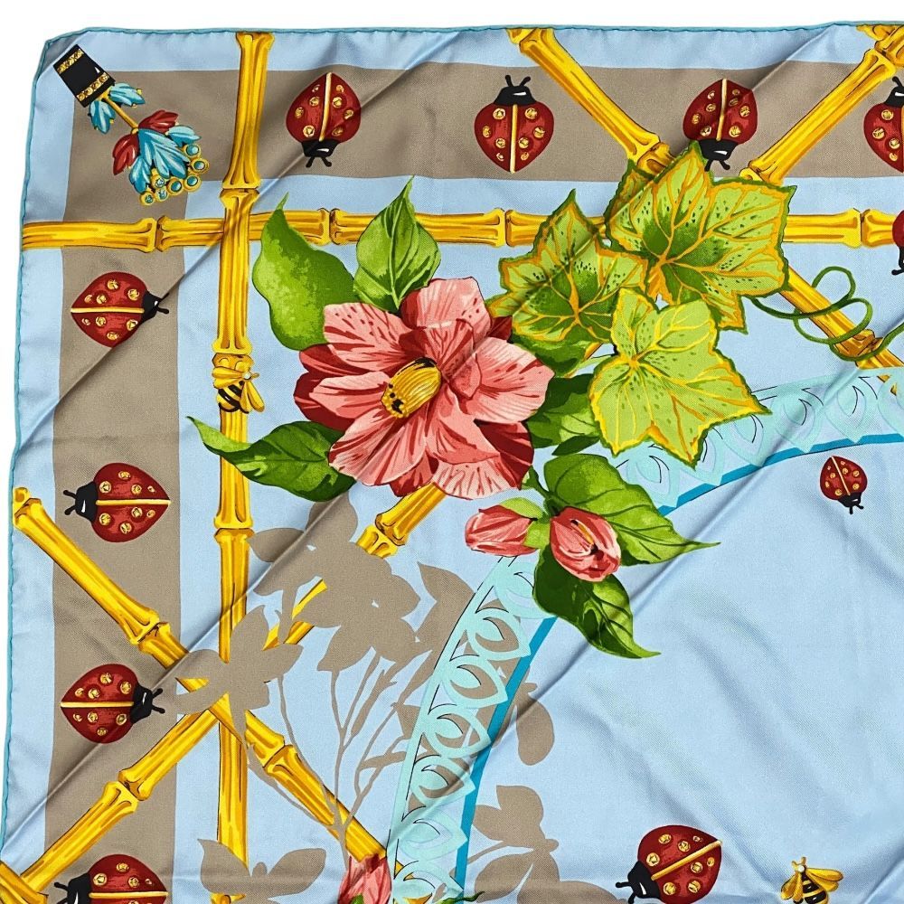 カルティエ スカーフ 大判 シルク ライトブルー マルチカラー