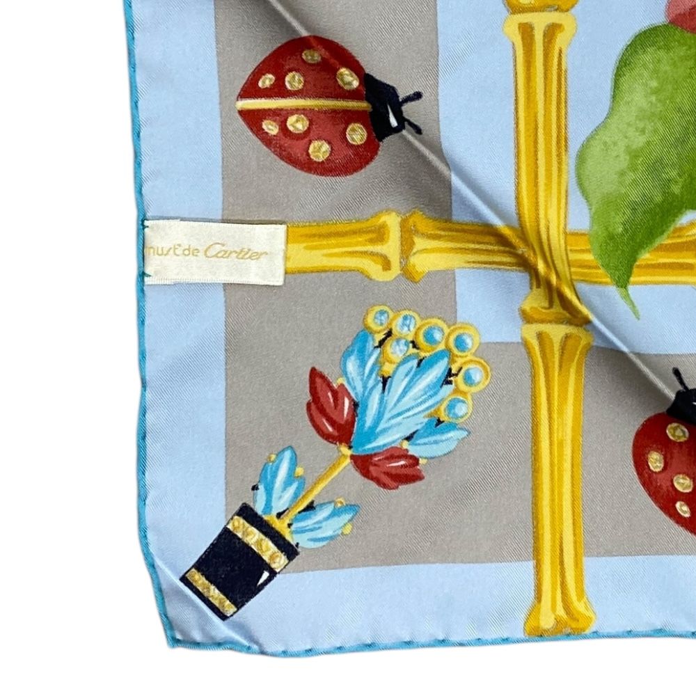 Cartier シルクスカーフ マルチカラー カルティエ スカーフ 大判 シルク ライトブルー マルチカラー