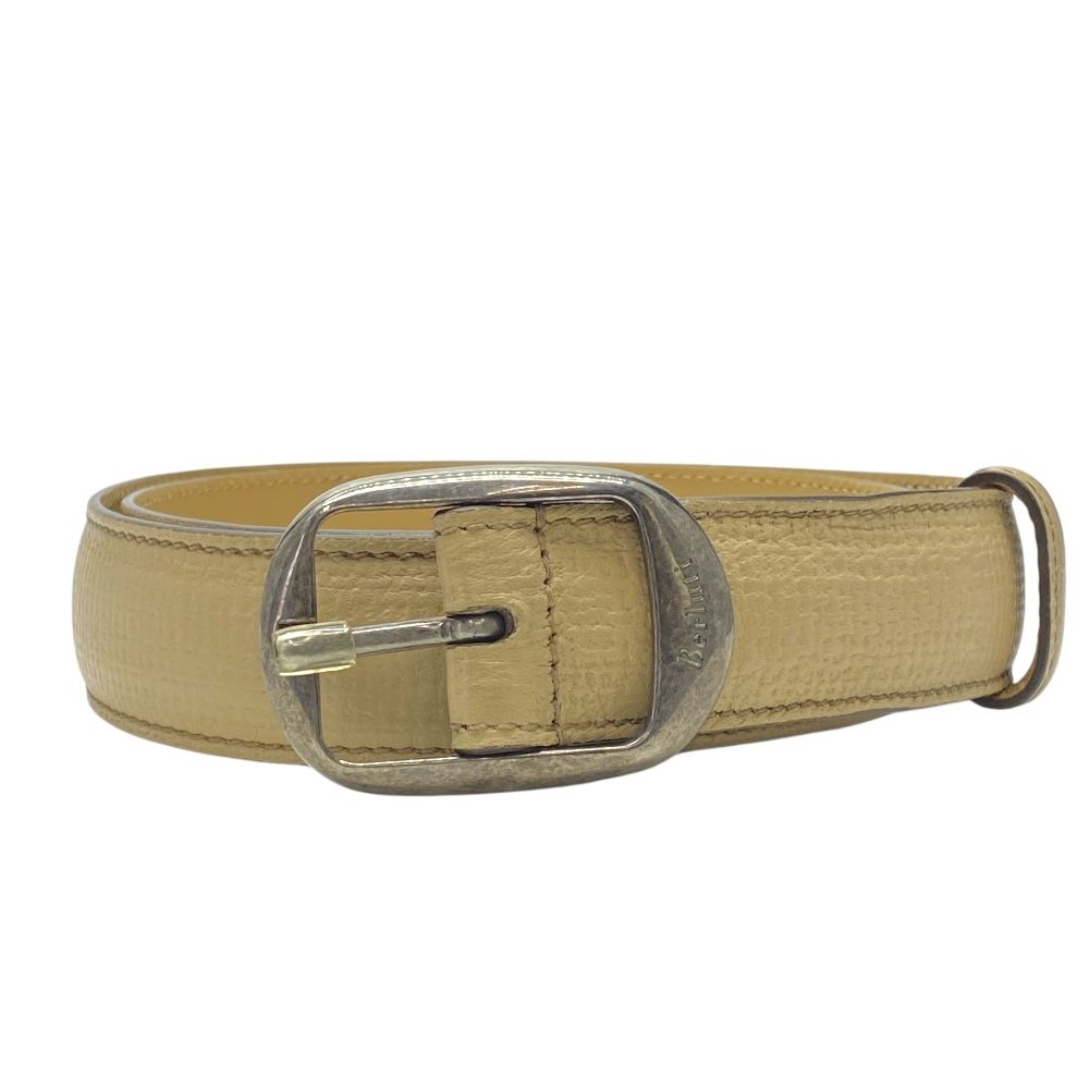 ベルルッティ レザー ベルト ロゴ バックル ベージュ シルバー 0133