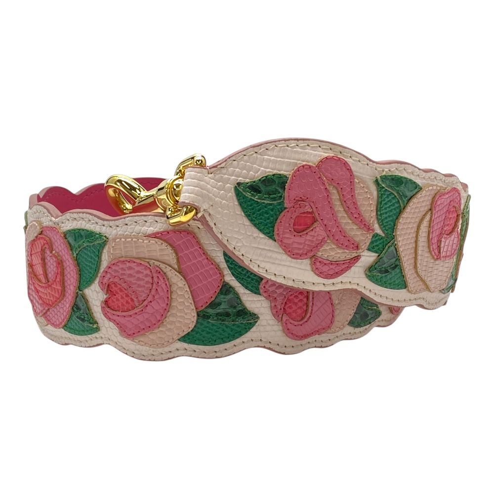 レディース ドルチェ ガッバーナ ショルダーストラップ バッグ ストラップ ゴールド ピンク ホワイト フローラル レザー DOLCE GABBANA リユース 花柄デザインの上質ストラップで着こなしをアップデート