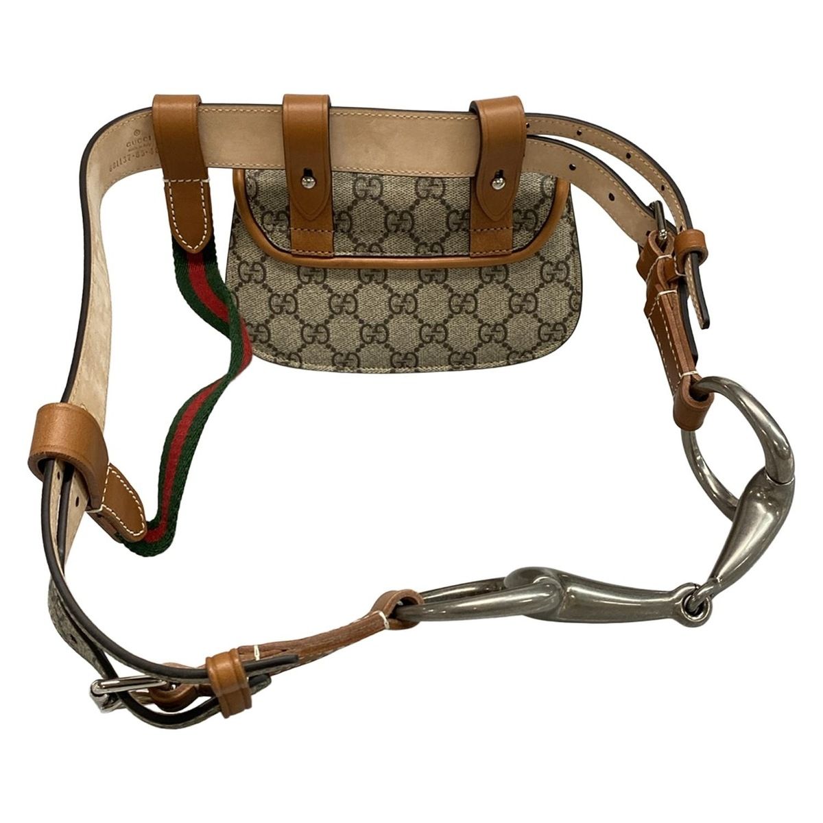 グッチ ウエストポーチ バンブー 1947 ミニ ベルトバッグ GGスプリーム 681137 ライトグレー×ダークブラウン×ブラウン レザー