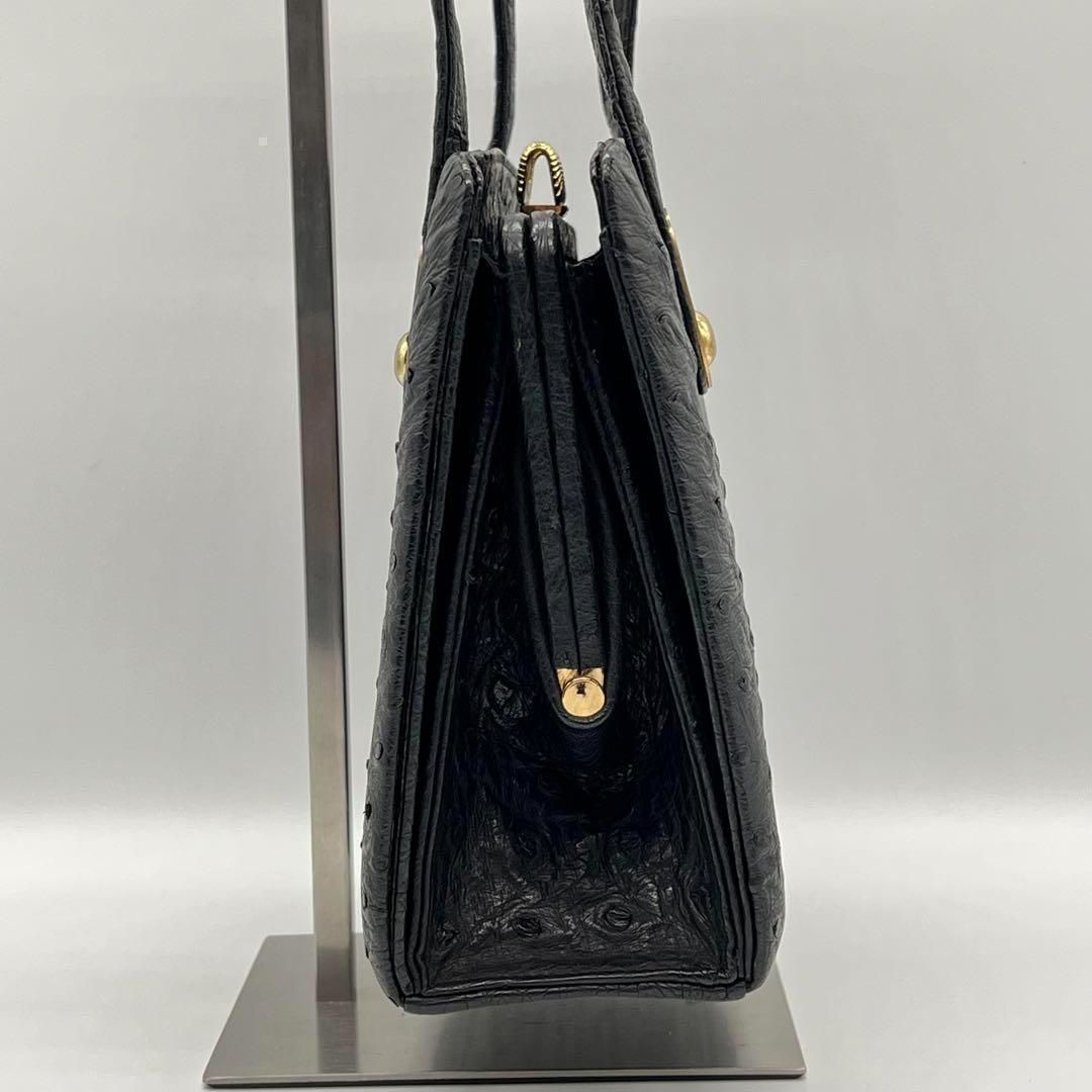 美品】OSTRICH オーストリッチ エキゾチック ハンドバッグ ブラック