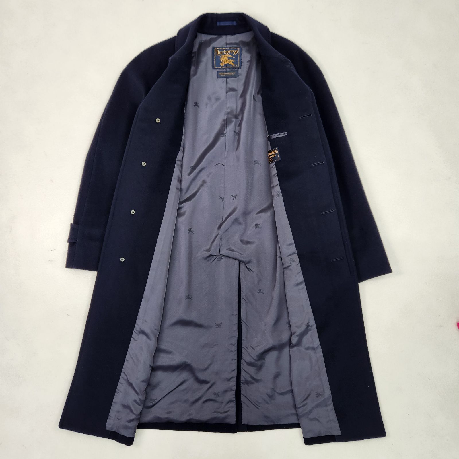 美品　BURBERRY　バーバリー　ロングコート　ピュアカシミヤ　ネイビー BURBERRY ロングコート ピュアカシミヤ100％ バーバリーズ ステン