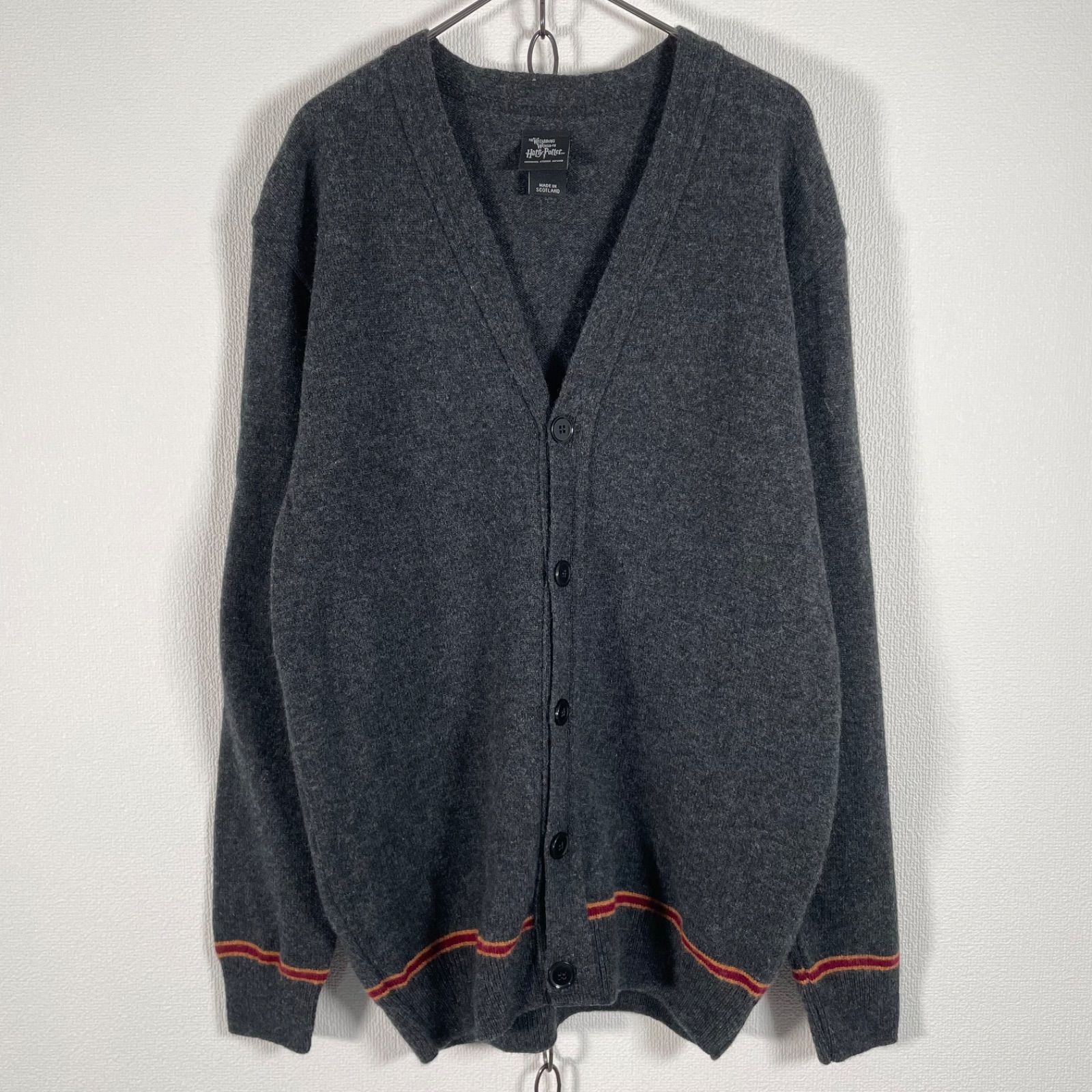 スコットランド製 USJ ハリーポッター グリフィンドール Vネック スクールカーディガン ウール ユニセックス Mサイズ グレー系