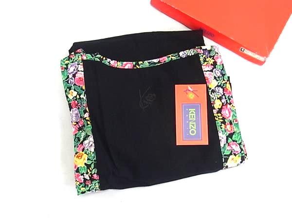 サプライズセール 新品未使用 KENZO ケンゾー コットン100％ フラワー 花柄 エプロン キッチン用品 レディース ブラック系×マルチカラー DK6721