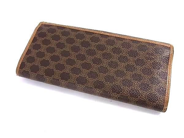 CELINE セリーヌ マカダム柄 PVC×レザー がま口 二つ折り 長財布