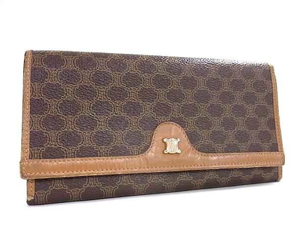 CELINE セリーヌ マカダム柄 PVC×レザー がま口 二つ折り 長財布