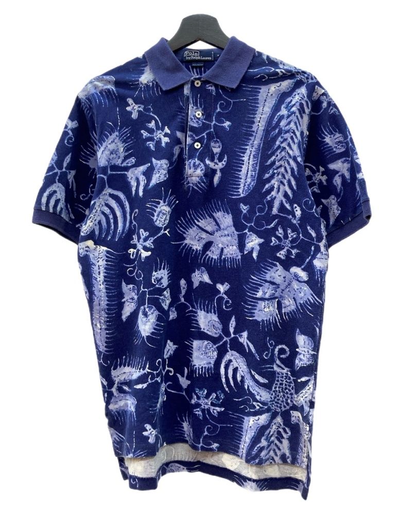 ラルフローレン RalphLauren S|S POLO SHIRT 半袖 ポロシャツ ボタニカル 青 半袖ポロシャツ 総柄 ブルー Sサイズ 104 MT-2355