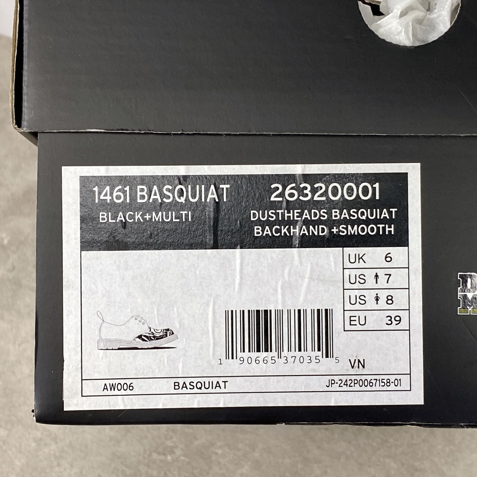 美品 Dr.Martens ドクターマーチン ×BASQUIAT バスキア 3ホール レザー シューズ UK6 ブラック×マルチカラー 箱 タグ有 1461 26320001 25l菊TK