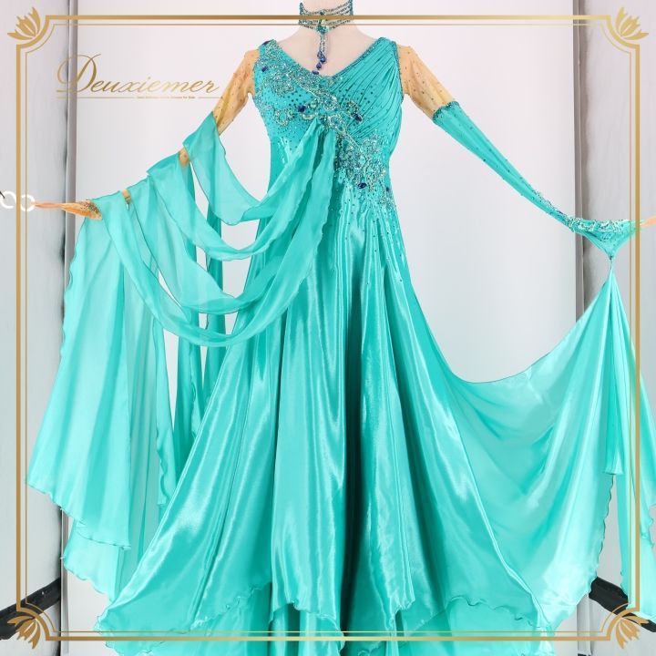 ❤️7月末迄❤️ チャコット　凛舞　スタンダードドレス　黒　青花　社交ダンス ❤️7月末迄❤️ チャコット 凛舞 スタンダードドレス 黒 青花 社交ダンス