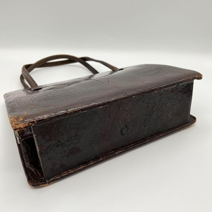 希少】タートルレザー turtle ハンドバッグ がま口 ブラウン - メルカリ