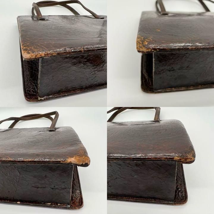 希少】タートルレザー turtle ハンドバッグ がま口 ブラウン 亀の皮の