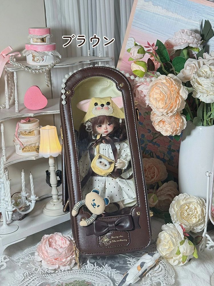 1 6ドールバック 6 ドール用バッグ 4 WAY リュック ショルダー 斜め掛け 持ち手付き 手提げ 透明窓 軽量 痛バッグ ブライス 人形 ぬいぐるみ 収納ケース 防塵カバー 30 cm ドールとお出かけバッグ 収納バッグ かばん キャリー 外出 全