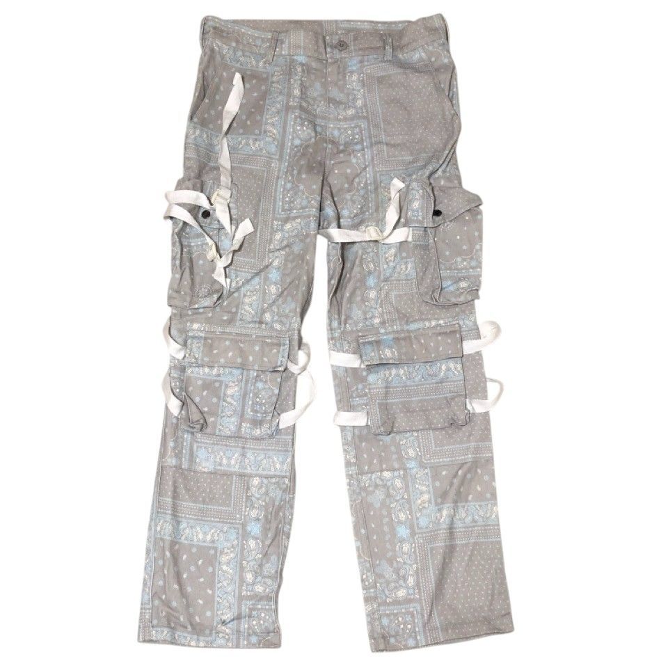 ROGICロジック ペイズリー カーゴパンツ ボンテージパンツ 太パン サイズＬ NB 02 コットン グレー ブルー