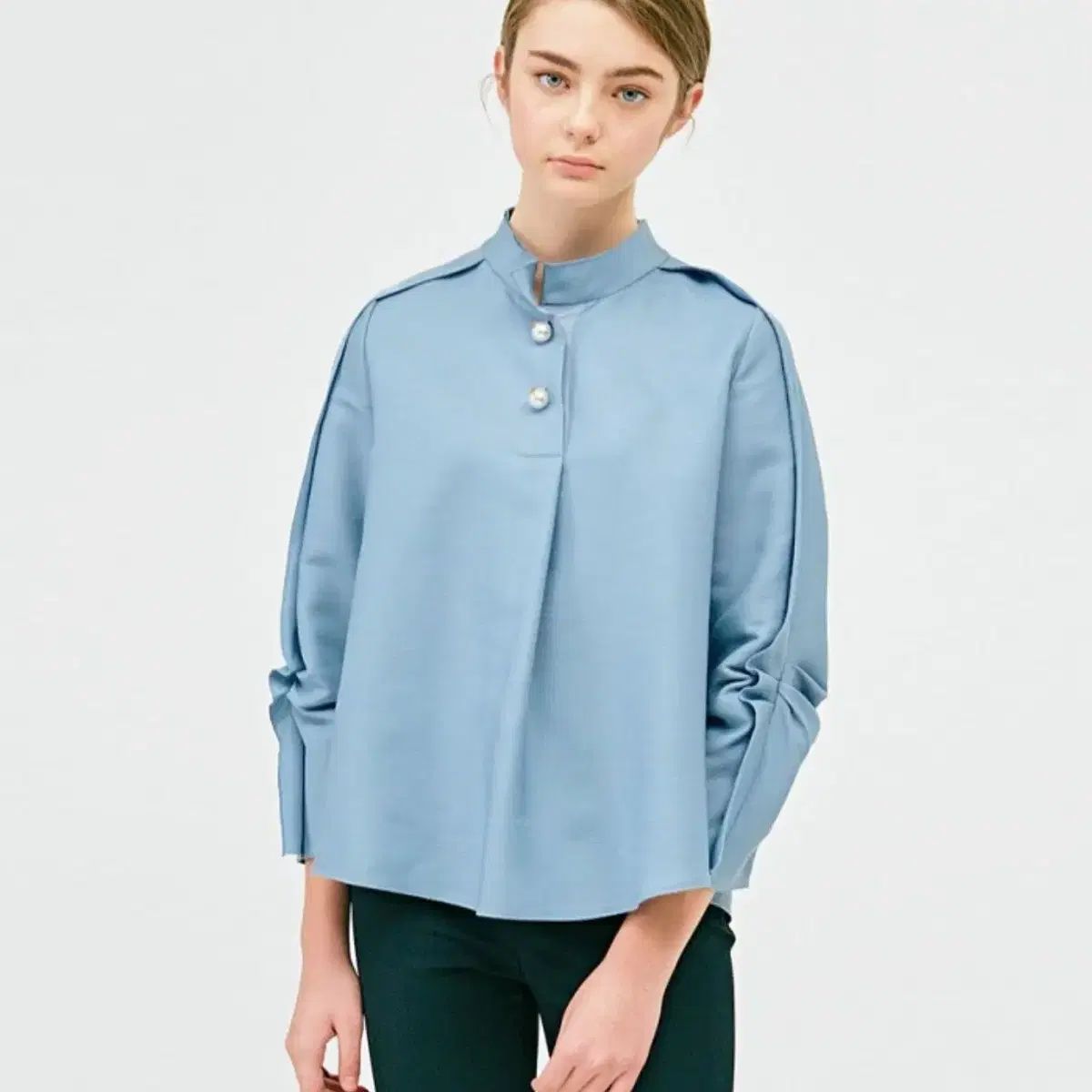 マイン MINE パールボタンシャーリングスリーブブラウス 55-66