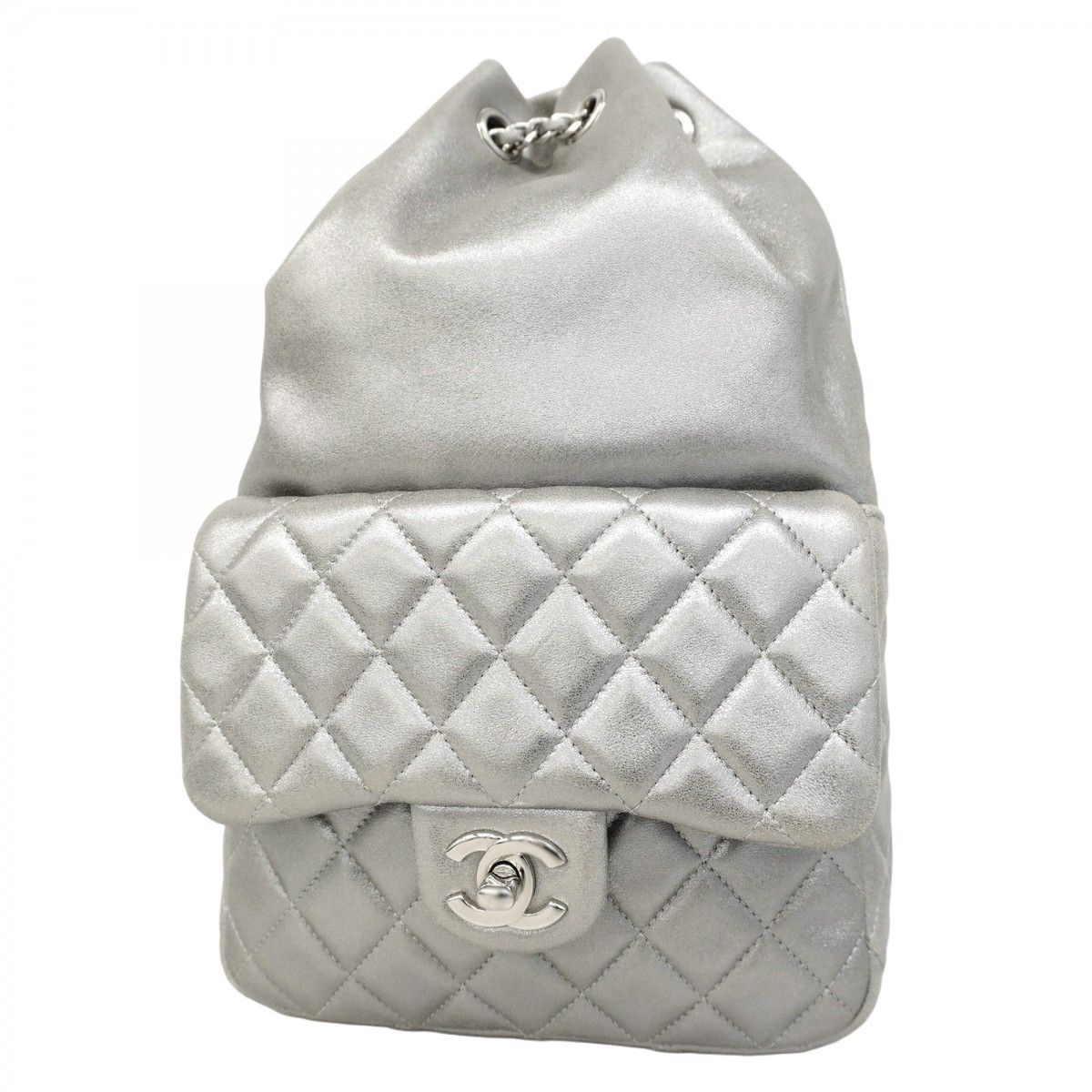 5 pb 2276 h シャネル リュック デイパック マトラッセ ラムスキン シルバー シルバー金具 レディース