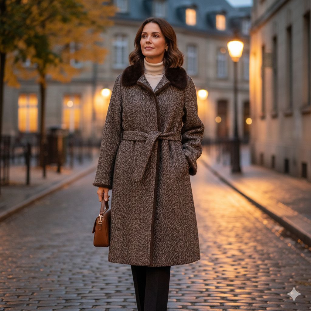 マックスマーラ ツイード モヘア シルク ミンクファーコート ベルト 42