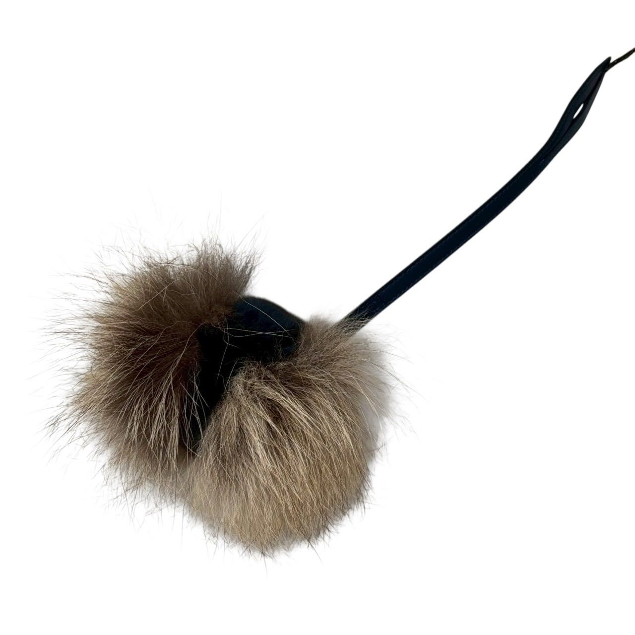 FENDI フェンディ 7 AR 362 チャーム キーホルダー バッグチャーム 小物 ファー レザー ブルー グレー系