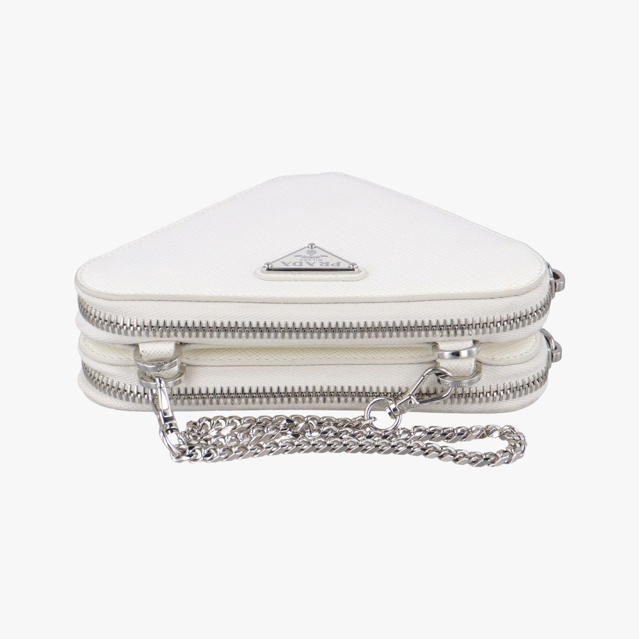 プラダPradaトライアングルロゴ ホワイト サフィアーノレザー 1NR015