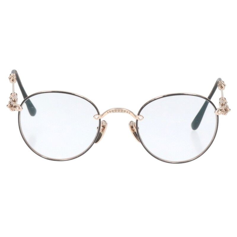 クロムハーツ BUBBA-A クロステンプルゴールドメタルフレームラウンド眼鏡 メンズ 49 22-145